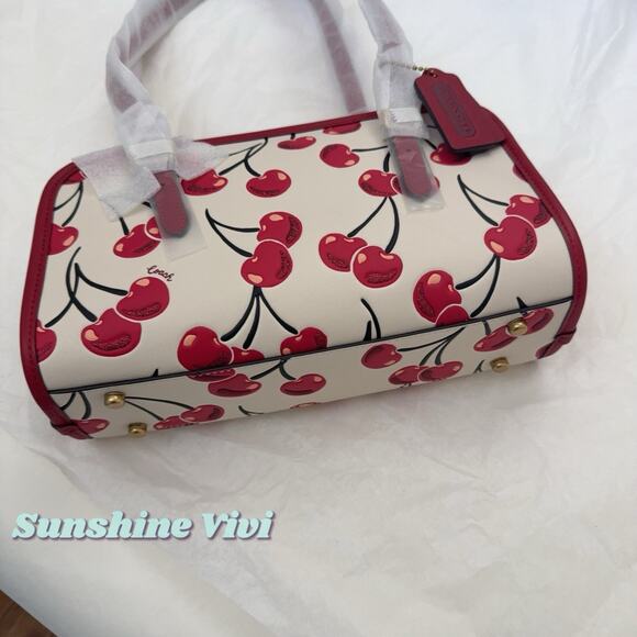 NWT Coach Swing Zip Shoulder Bag W/Cherry Print Leather/Brass/Chalk Multi CZ494 - Picture 6 of 9